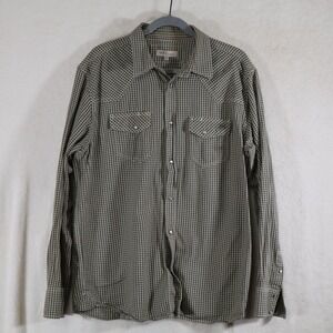 Blue Ranchwear Men's Large Gingham Pearl Snap Western Shirt Khaki Beige Plaid